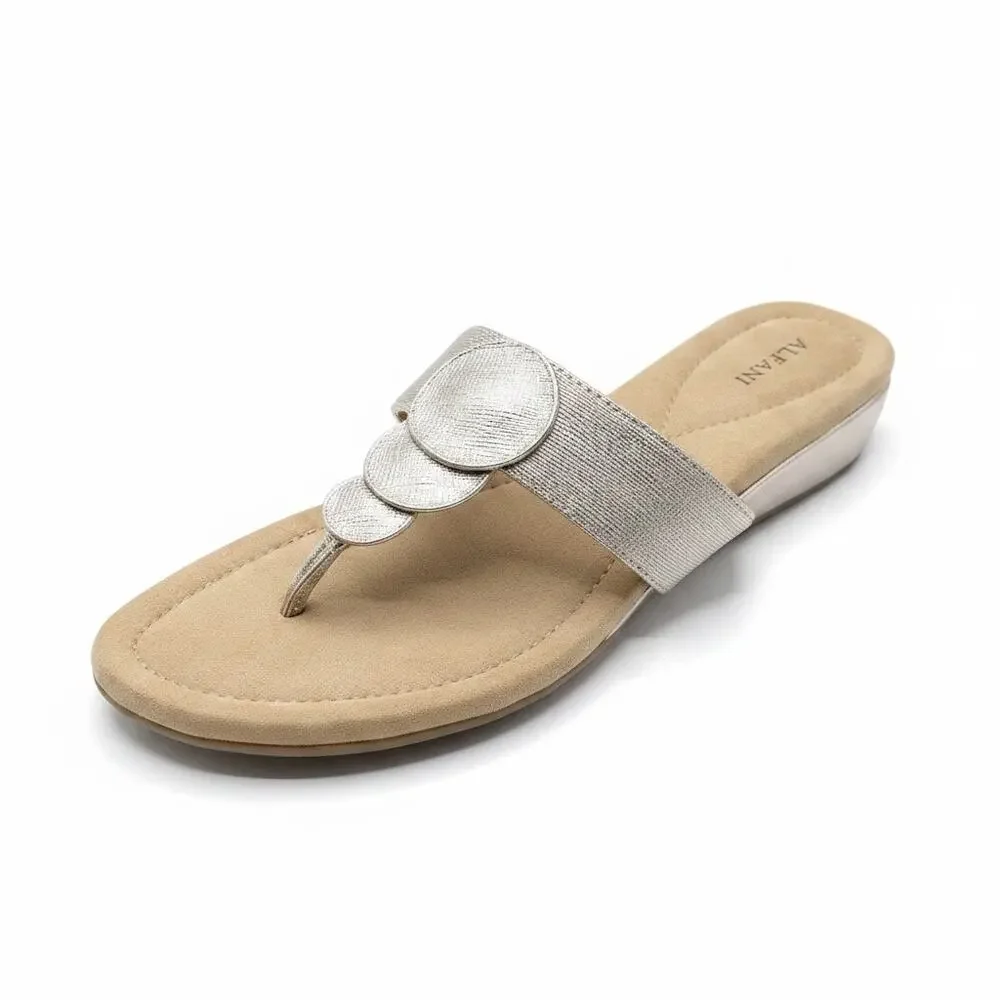 Alfani Women’s Fleurr Pewter Metallic T-Strap Thong Wedge Sandal Size 9.5